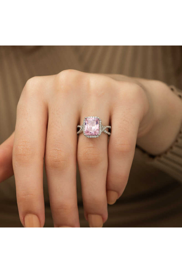 Gümüş Pembe Baget Bayan Yüzük