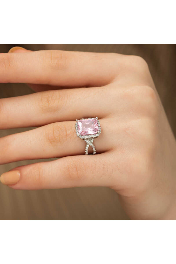 Gümüş Pembe Baget Bayan Yüzük