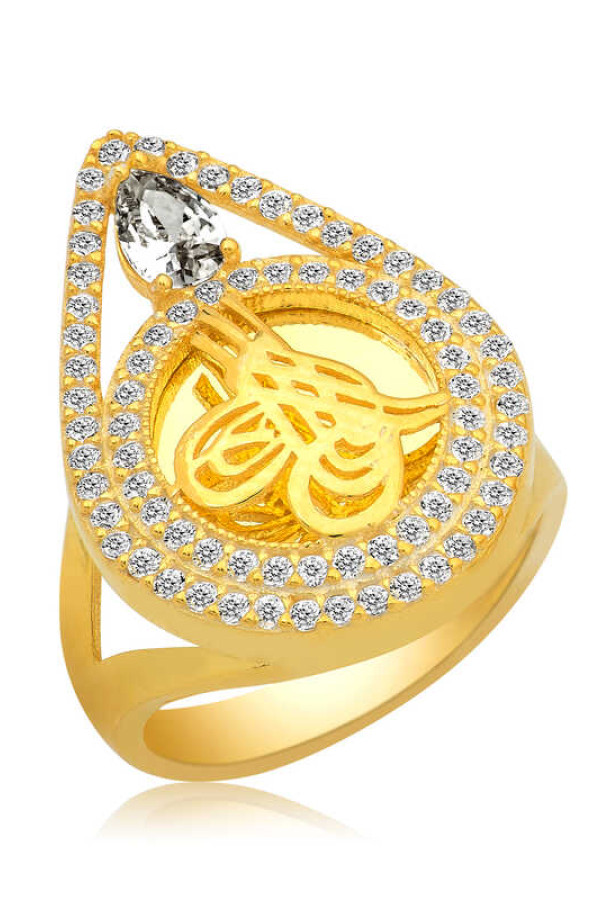 Gümüş Gold Tuğralı Bayan Yüzük