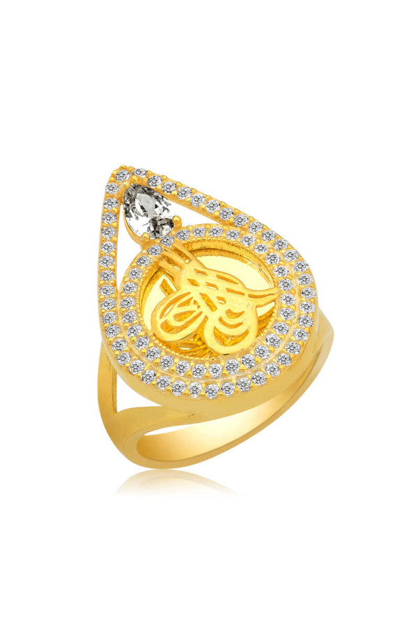 Gümüş Gold Tuğralı Bayan Yüzük