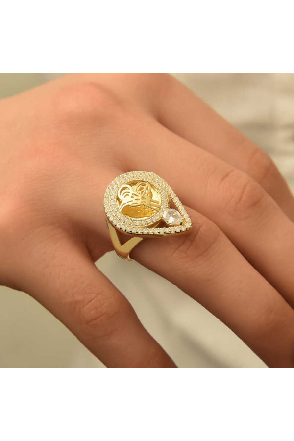 Gümüş Gold Tuğralı Bayan Yüzük