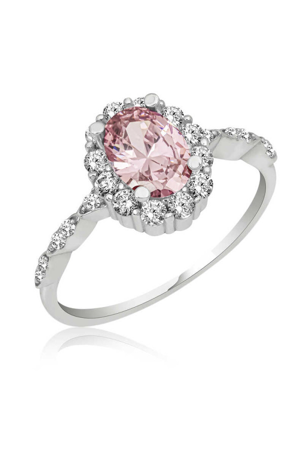 Gümüş Pembe Oval Taşlı Kadın Yüzük