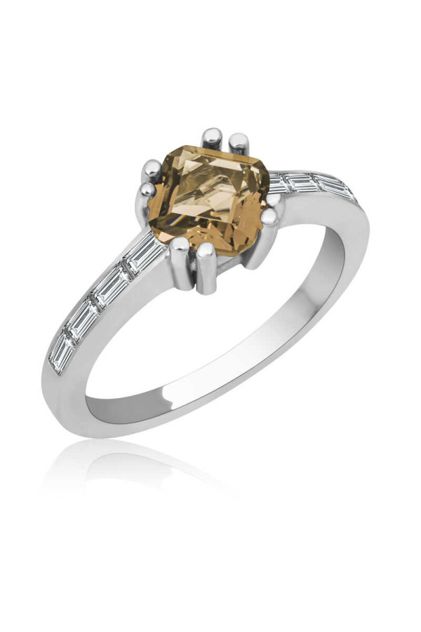Gümüş Kahverengi Baget Tek Taş Kadın Yüzük