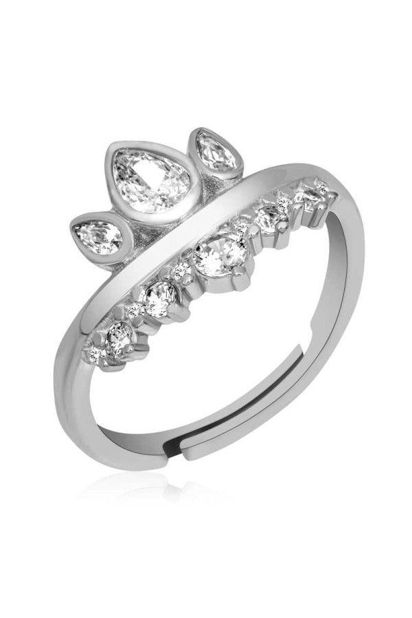 Gümüş Ayarlanabilir Kraliçe Tacı Kadın Yüzük
