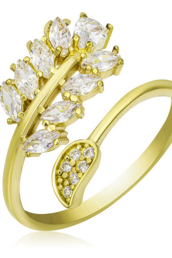 Gümüş Gold Ayarlanabilir Beyaz Taşlı Yaprak Kadın Yüzük