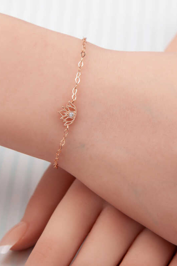 Gümüş Rose Lotus Çiçeği Kadın Bileklik