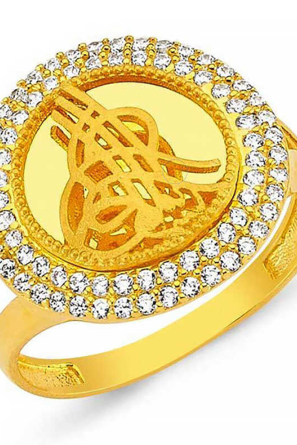 Gümüş Gold Yuvarlak Tuğralı Kadın Yüzük