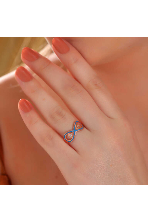 Gümüş Rose Zirkon Taşlı Sonsuzluk Kadın Yüzük