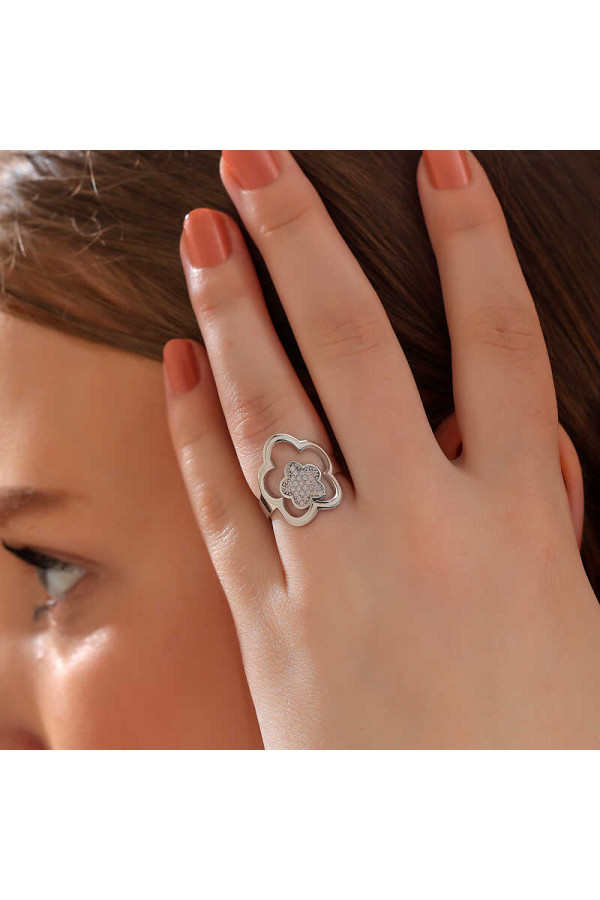​Gümüş Çiçek Desenli Kadın Yüzük