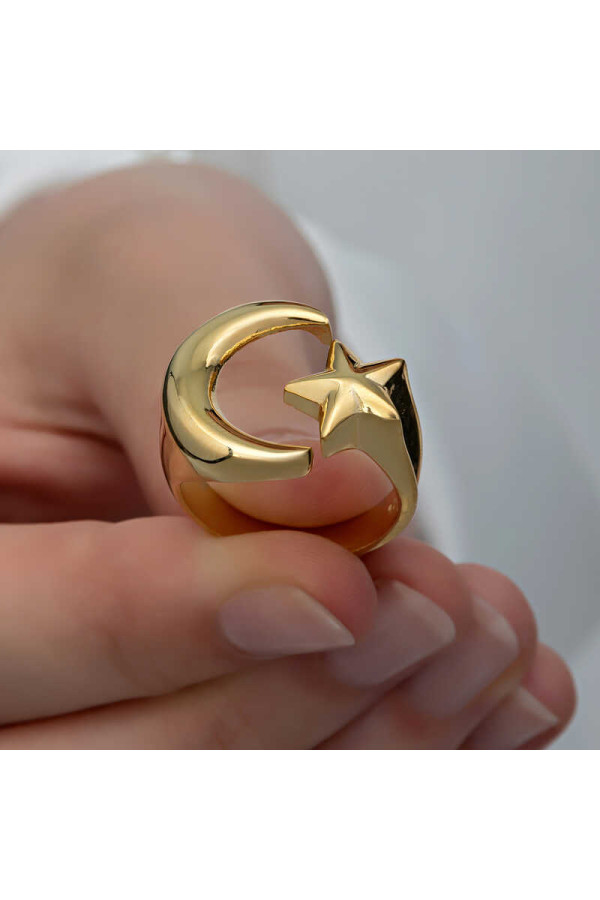 Gümüş Gold Ay Yıldız Kadın Yüzük