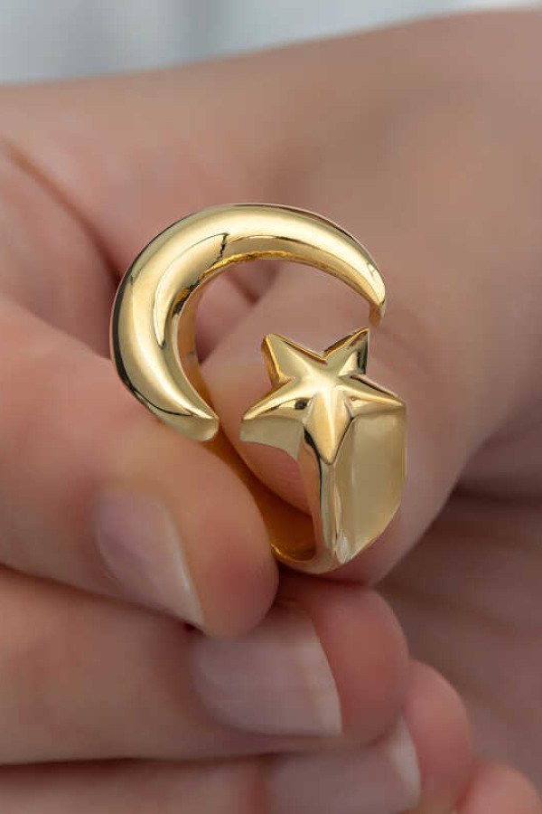 Gümüş Gold Ay Yıldız Kadın Yüzük