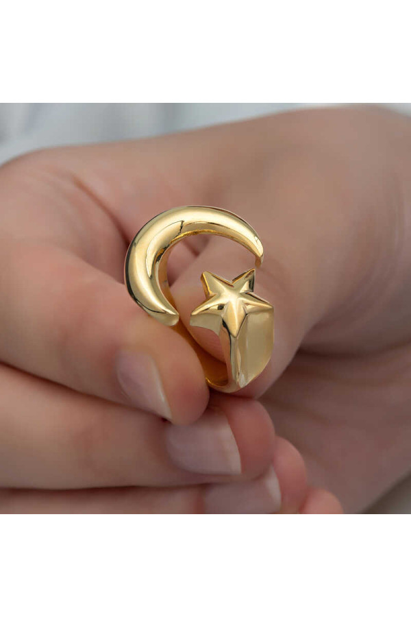 Gümüş Gold Ay Yıldız Kadın Yüzük