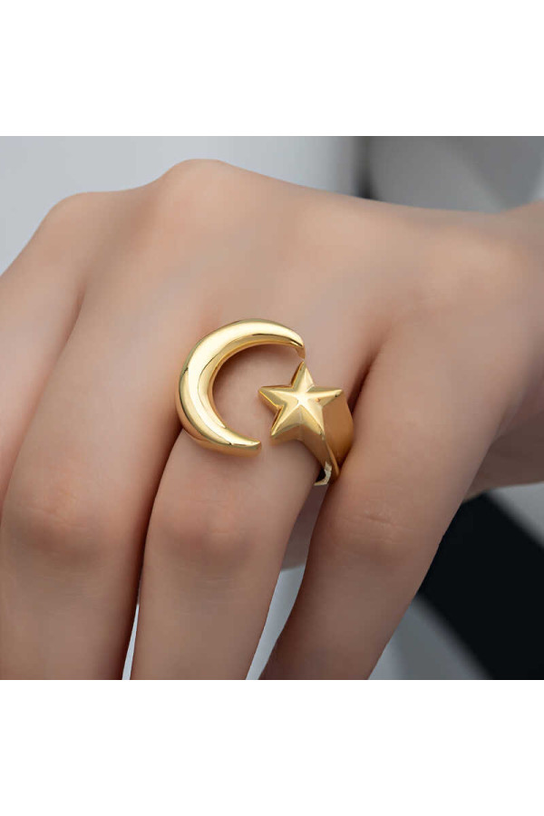 Gümüş Gold Ay Yıldız Kadın Yüzük