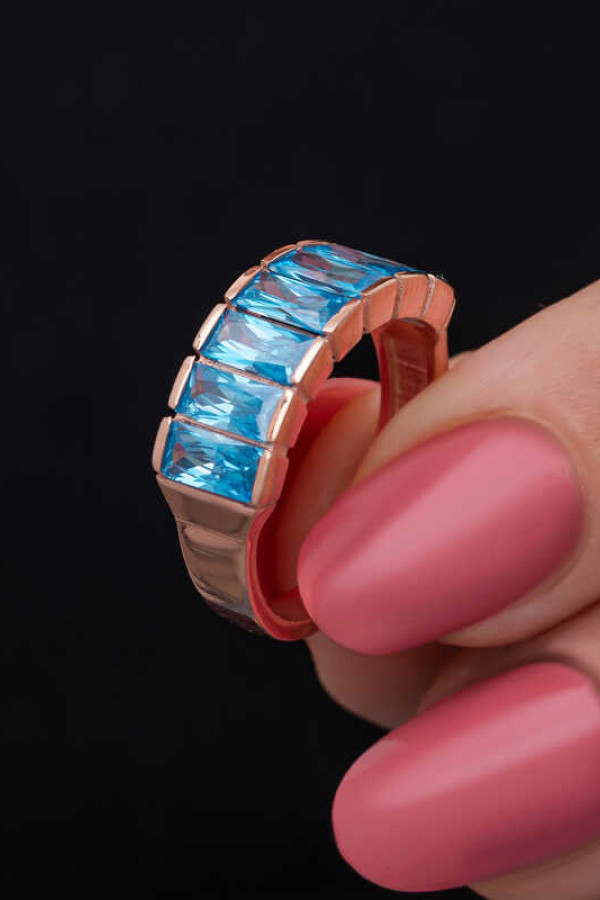 Gümüş Rose Baget  Aquamarine Taşlı Kadın Yüzük
