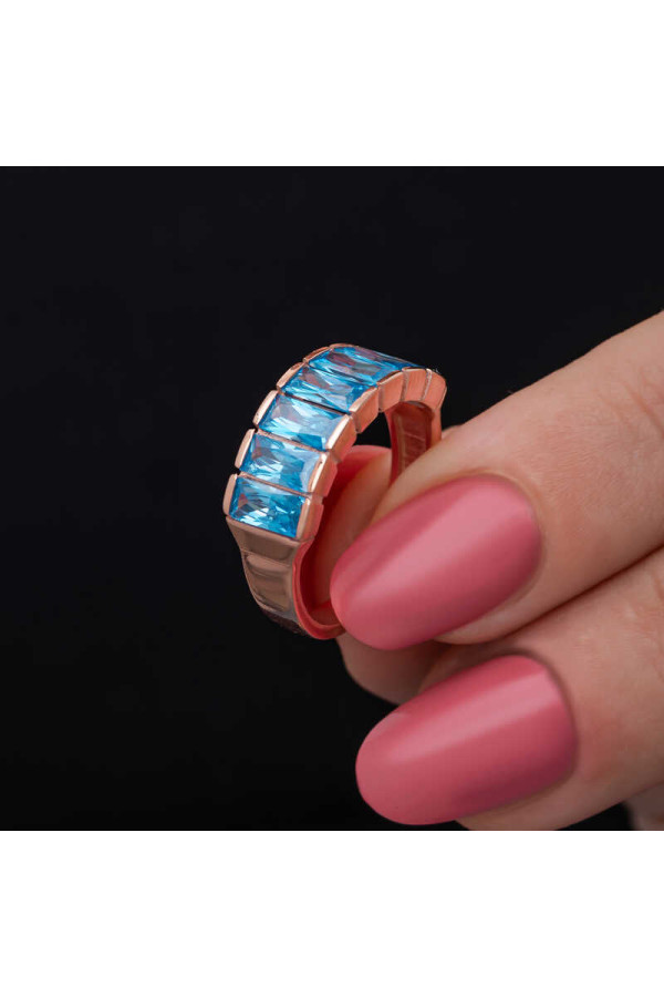 Gümüş Rose Baget  Aquamarine Taşlı Kadın Yüzük