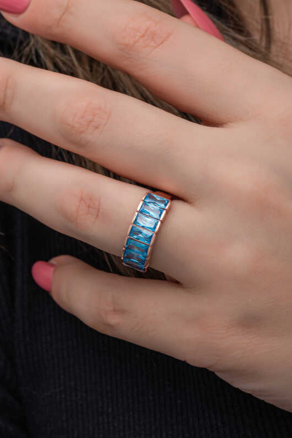 Gümüş Rose Baget  Aquamarine Taşlı Kadın Yüzük