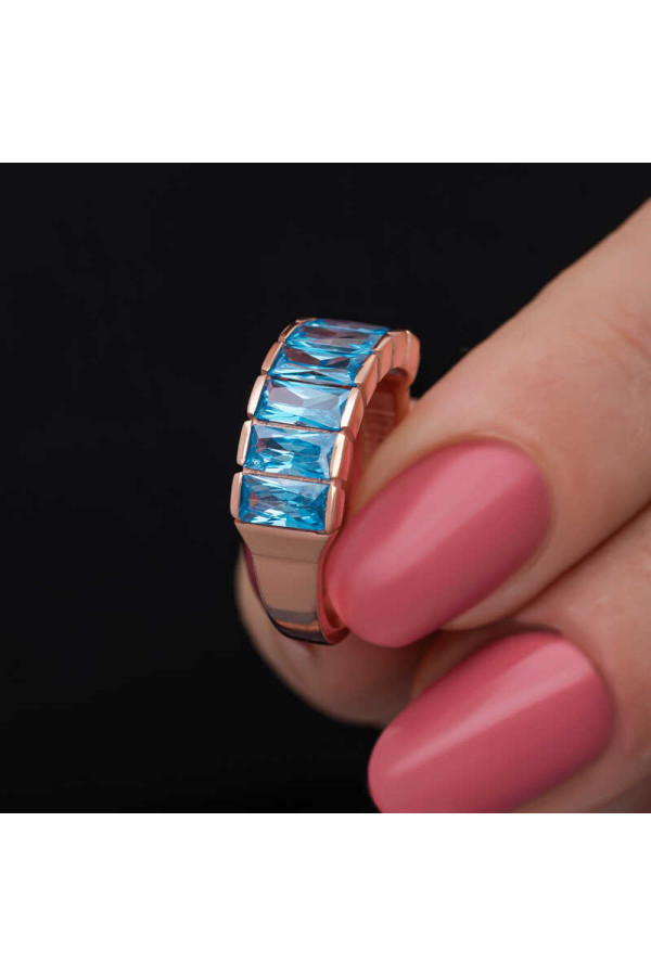Gümüş Rose Baget  Aquamarine Taşlı Kadın Yüzük