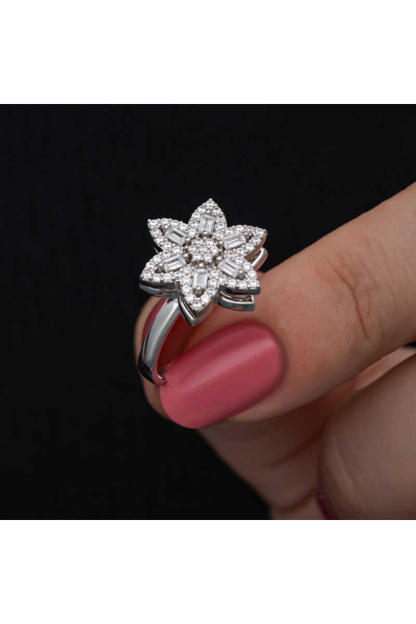 ​Gümüş Ayarlanabilir Yıldız Baget Taşlı  Dönen Stres Kadın Yüzük