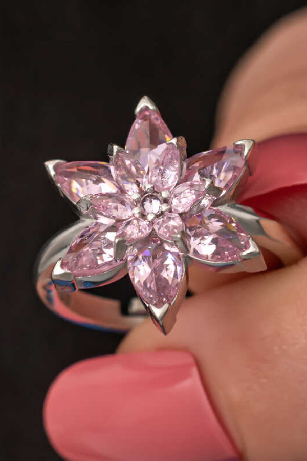 Gümüş Pembe Lotus Çiçeği Kadın Yüzük