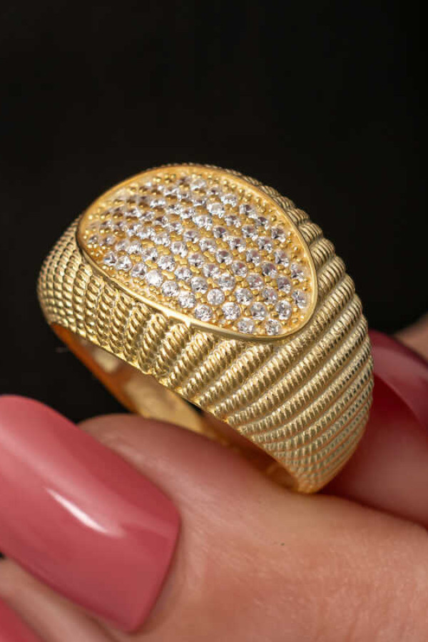 Gümüş Gold Zirkon Taşlı Kadın Yüzük