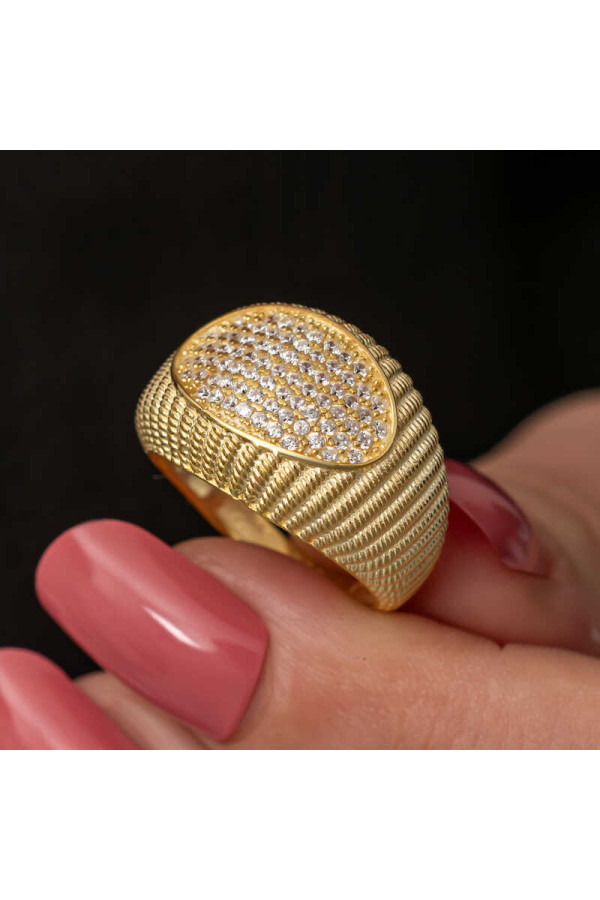 Gümüş Gold Zirkon Taşlı Kadın Yüzük