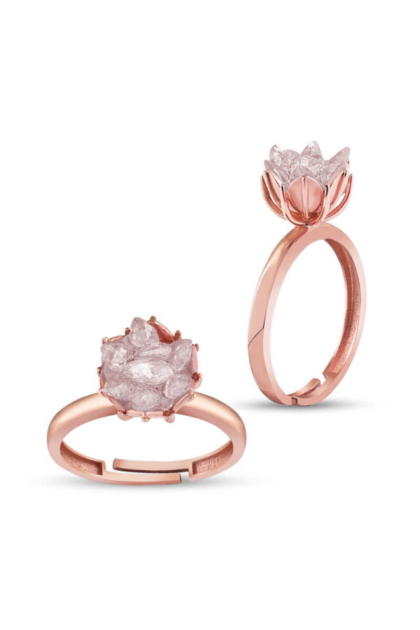 Gümüş Rose Beyaz Lotus Çiçeği Yüzük