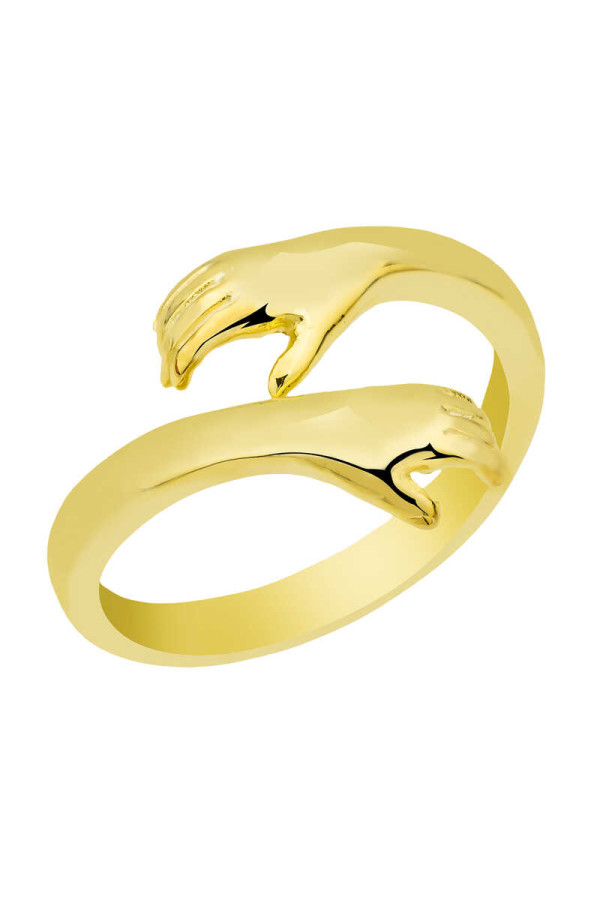 Gümüş Gold Sarılan Eller Yüzük