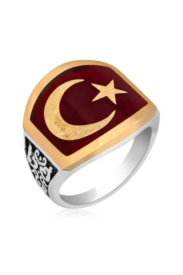 ​Gümüş Ay Yıldız Erkek Yüzük