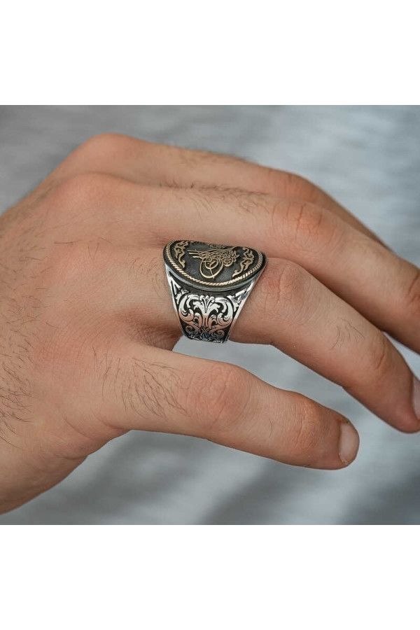 Gümüş La İlahe İllallah Yazılı Tuğra Erkek Yüzük