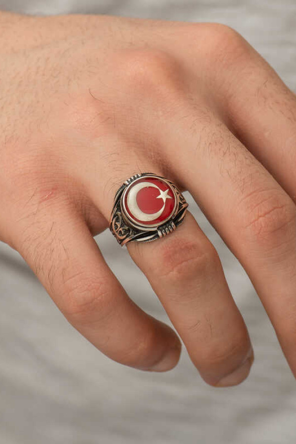 Gümüş Ay Yıldız Erkek Yüzük