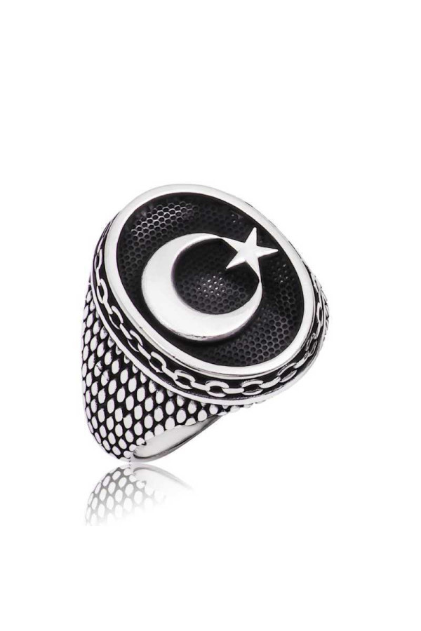 Gümüş Ay Yıldız Erkek Yüzük