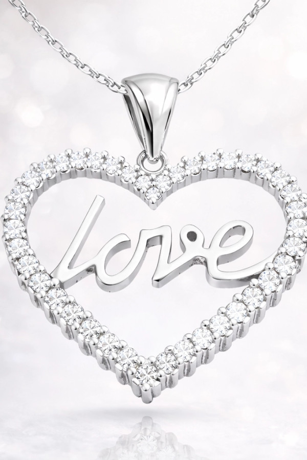 Gümüş Taşlı Love Bayan Kolye