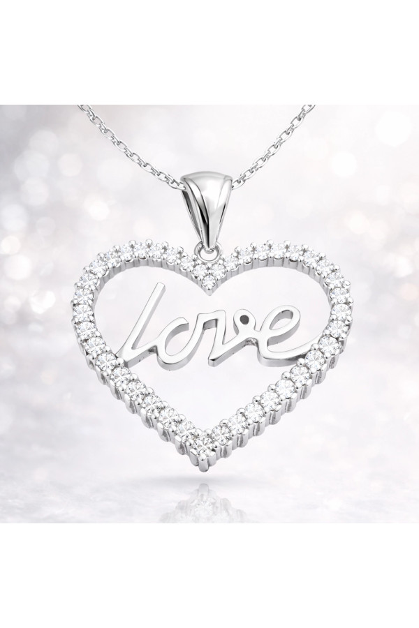 Gümüş Taşlı Love Bayan Kolye