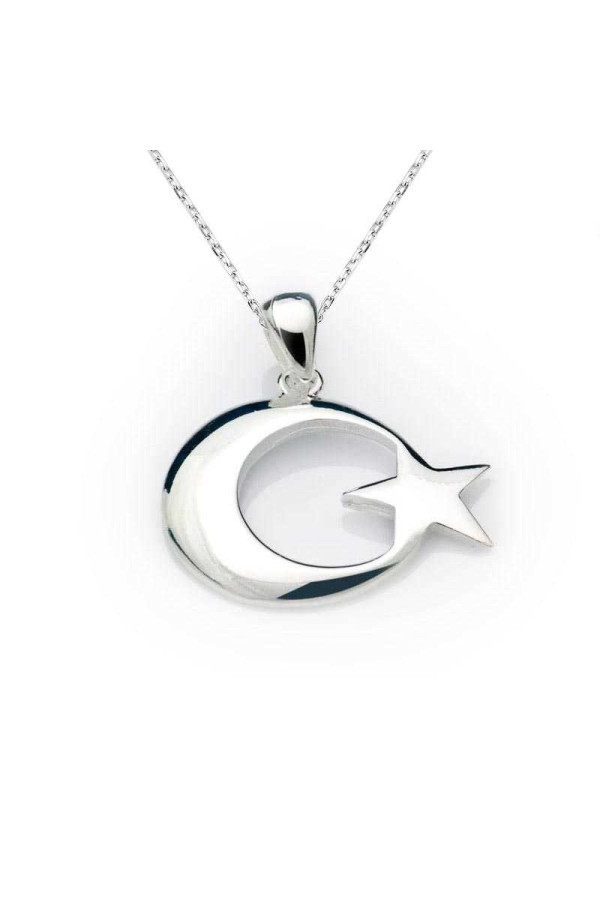 Gümüş Ay Yıldız Bayrak Kolye