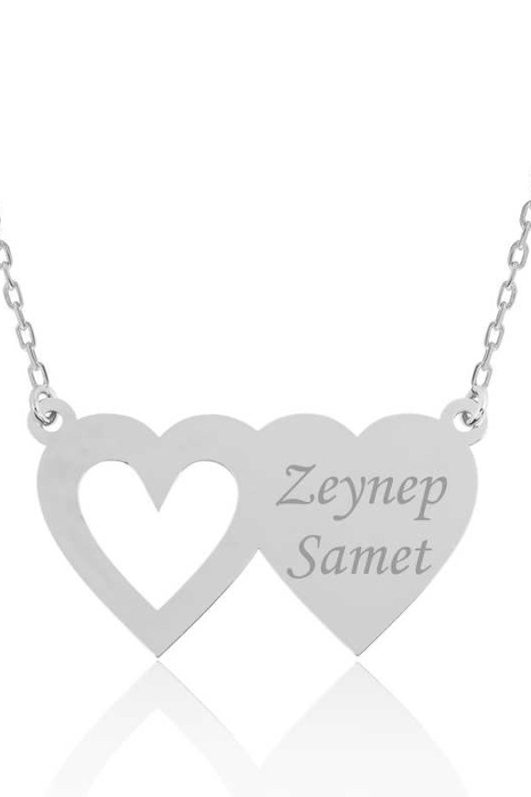 Gümüş İki Kalp İsimli Bayan Kolye