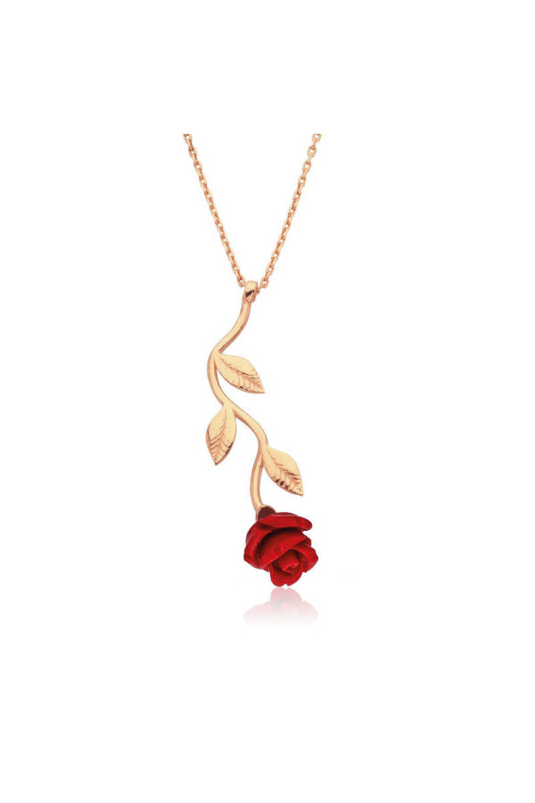 Gümüş Rose Kırmızı Gül Kolye