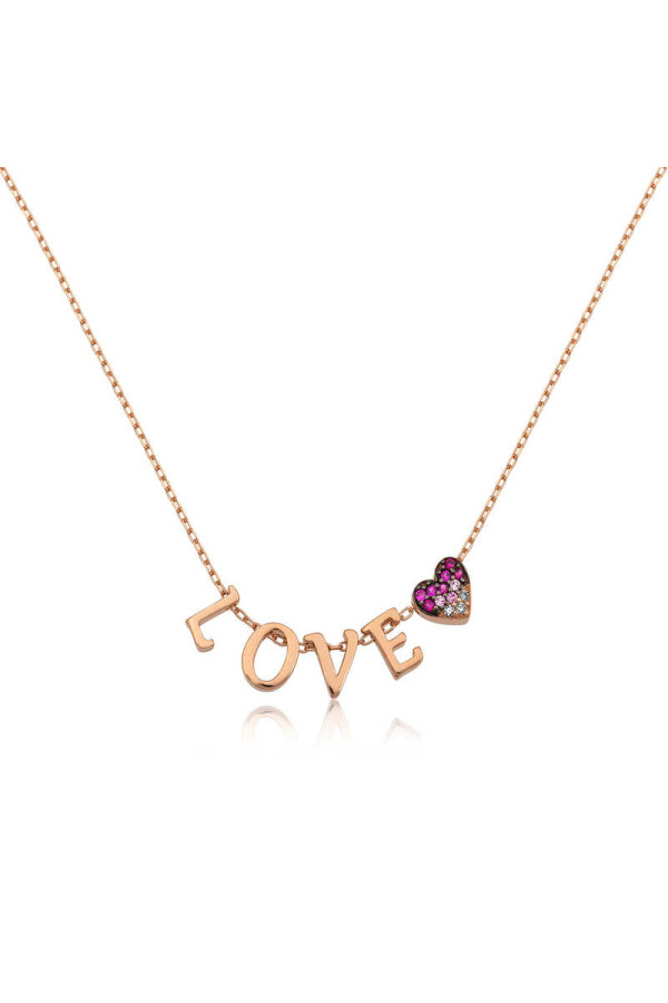 Gümüş Rose Kalpli Love Bayan Kolye