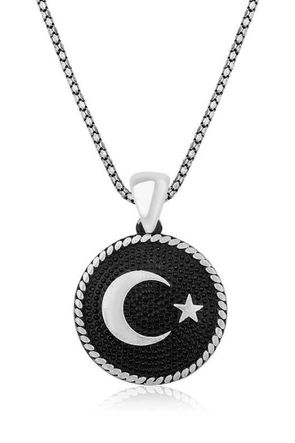 Gümüş Ay Yıldız Erkek Kolye
