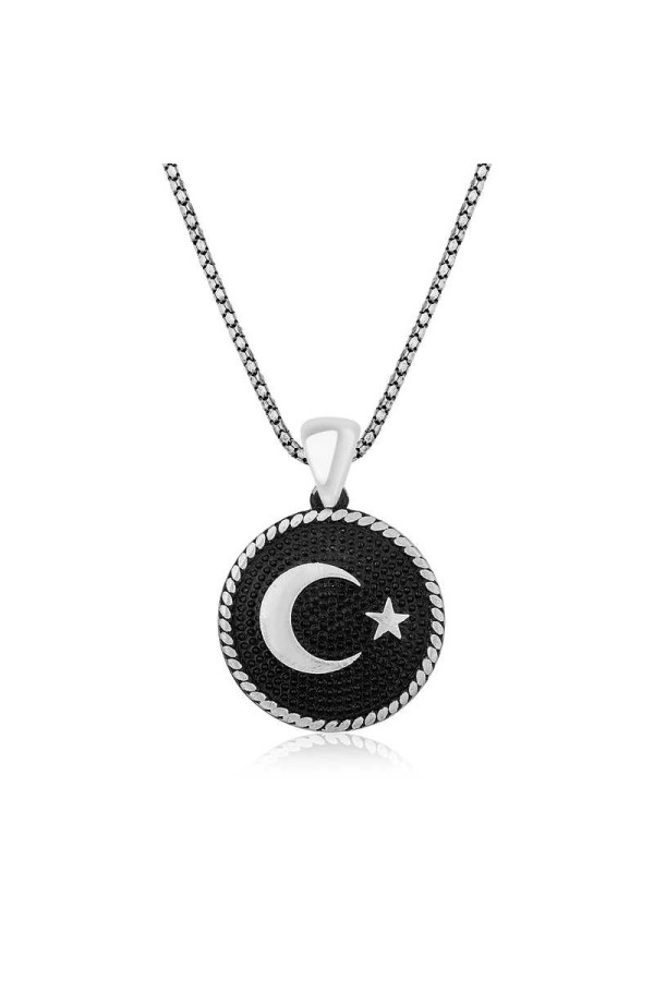 Gümüş Ay Yıldız Erkek Kolye