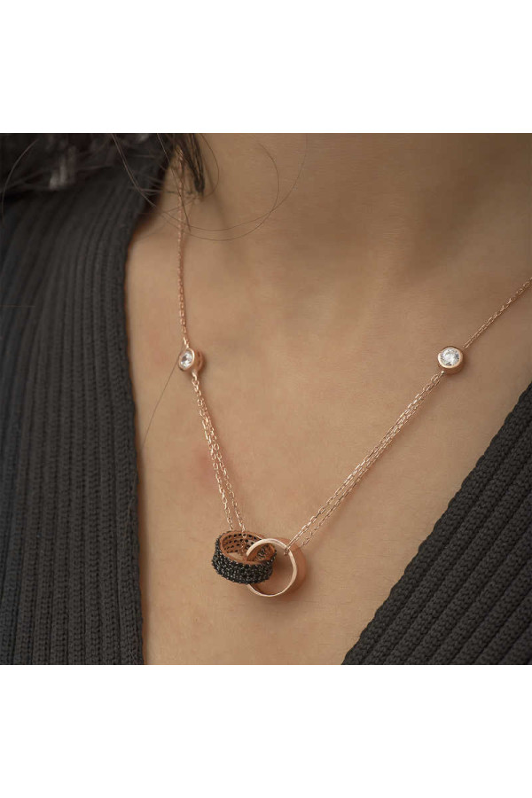 Gümüş Rose İç İçe Geçmiş Halka Kolye
