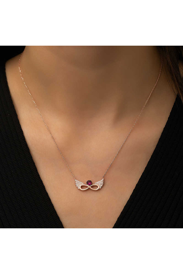 ​Gümüş Rose Kanatlı Sonsuz Kalp Kolye