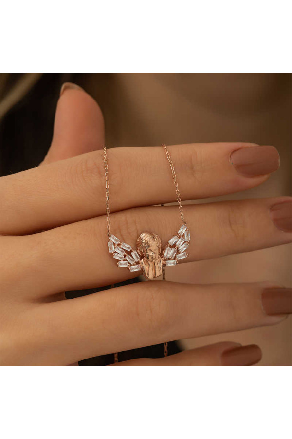 Gümüş Rose Kanatlı Melek Kolye