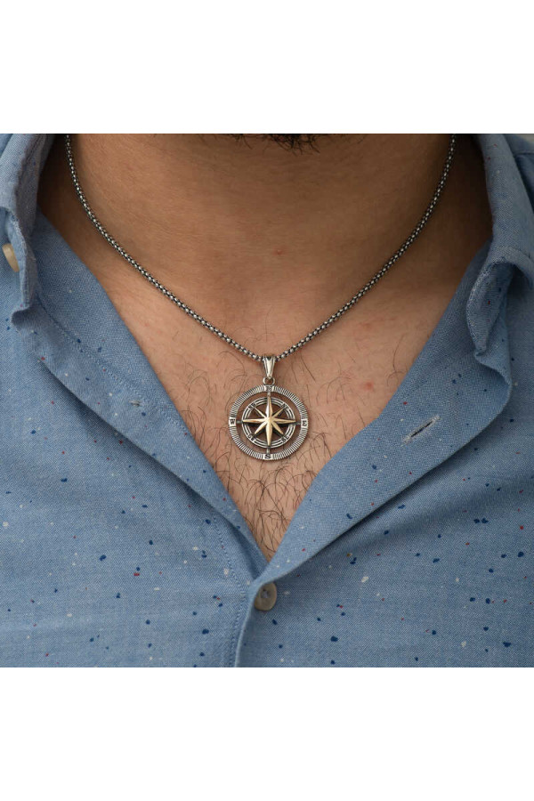 Gümüş Pusula Unisex Kolye