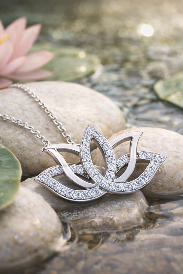 Gümüş Lotus Çiçeği Kolye