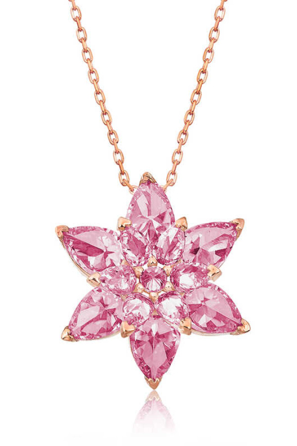 Gümüş Rose Pembe Lotus Çiçeği Kolye