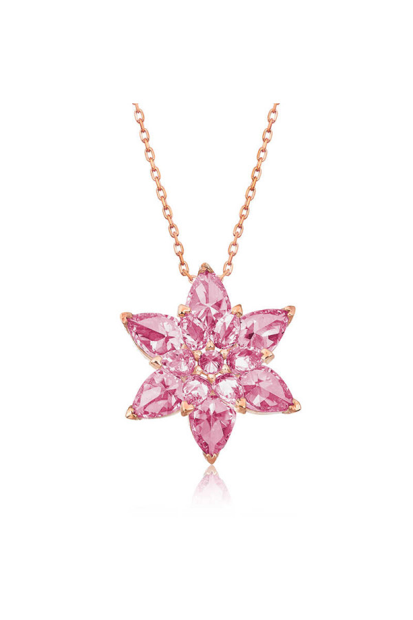Gümüş Rose Pembe Lotus Çiçeği Kolye