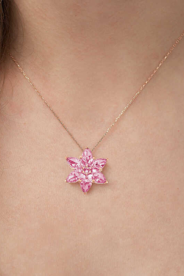 Gümüş Rose Pembe Lotus Çiçeği Kolye