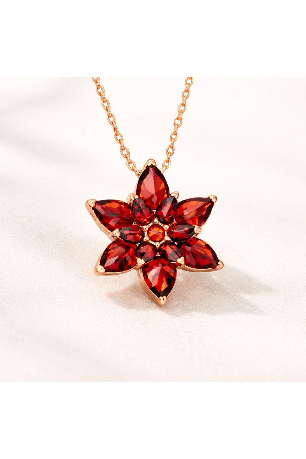 Gümüş Rose Kırmızı Lotus Çiçeği Kolye