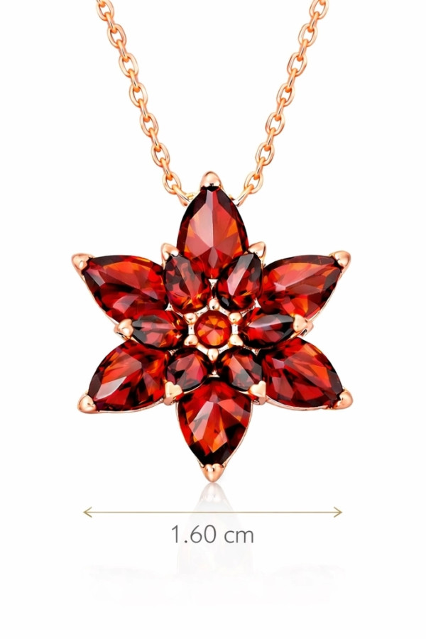 Gümüş Rose Kırmızı Lotus Çiçeği Kolye