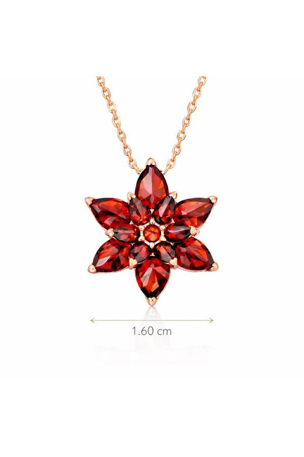 Gümüş Rose Kırmızı Lotus Çiçeği Kolye
